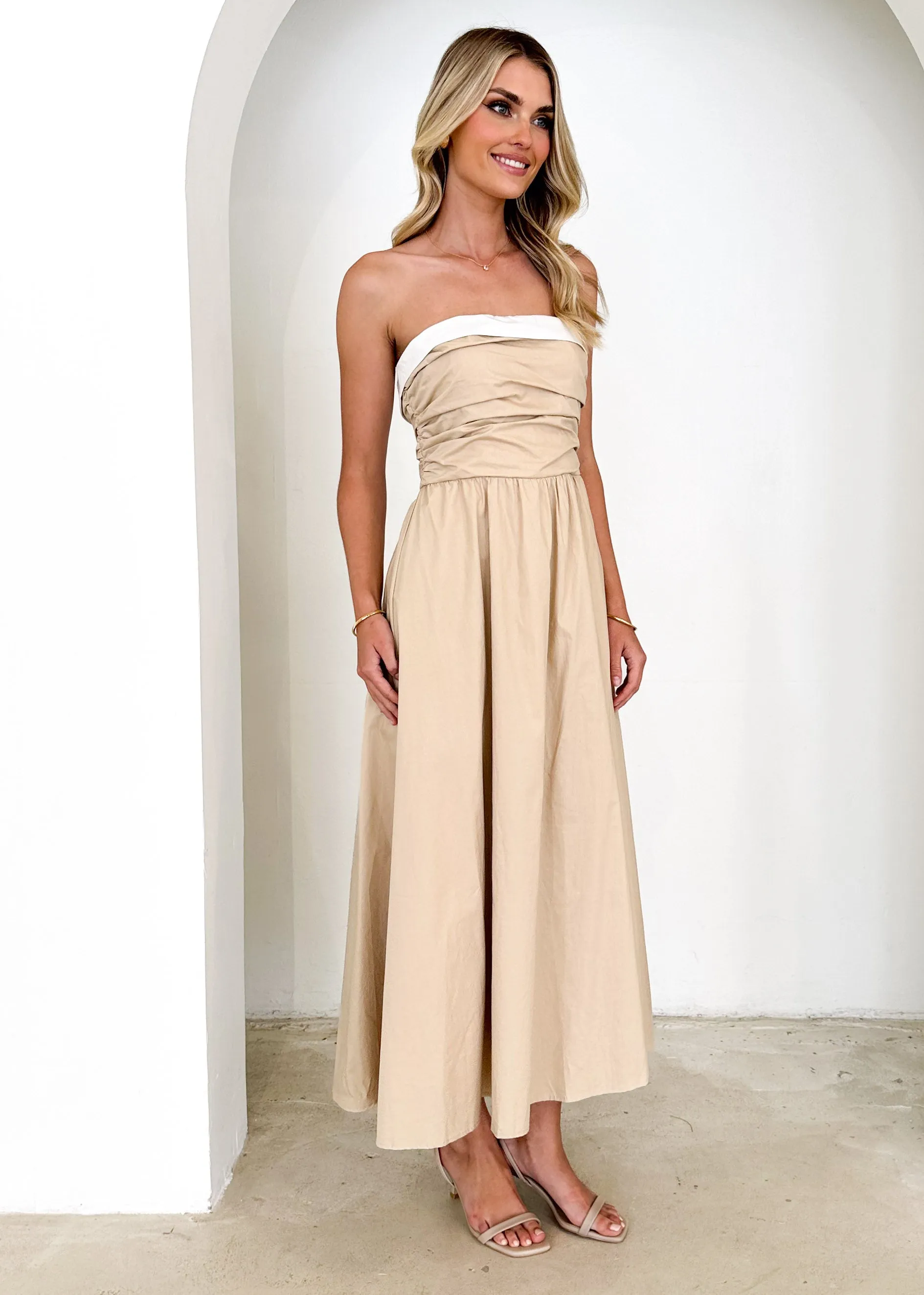 Sahara Strapless Midi Dress - Beige