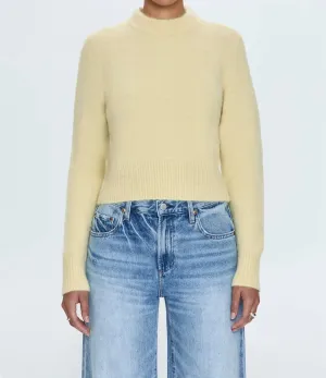 Sara Shrunken Crewneck Sweater In Pale Yellow