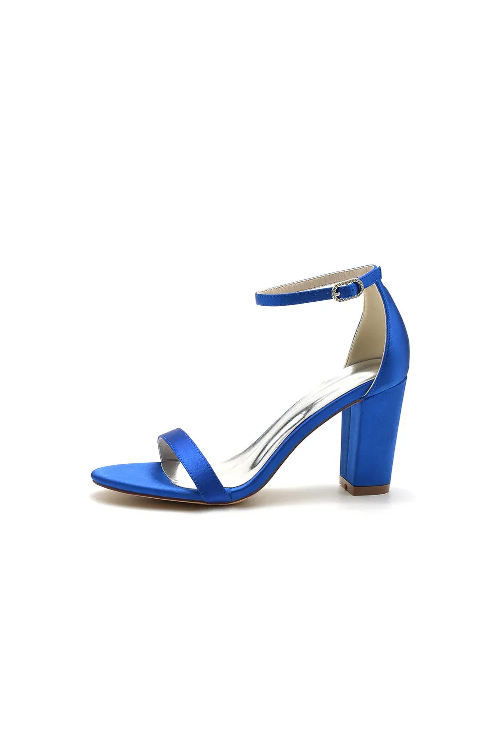 Satin Open Toe Ankle Strap Chunky Heels
