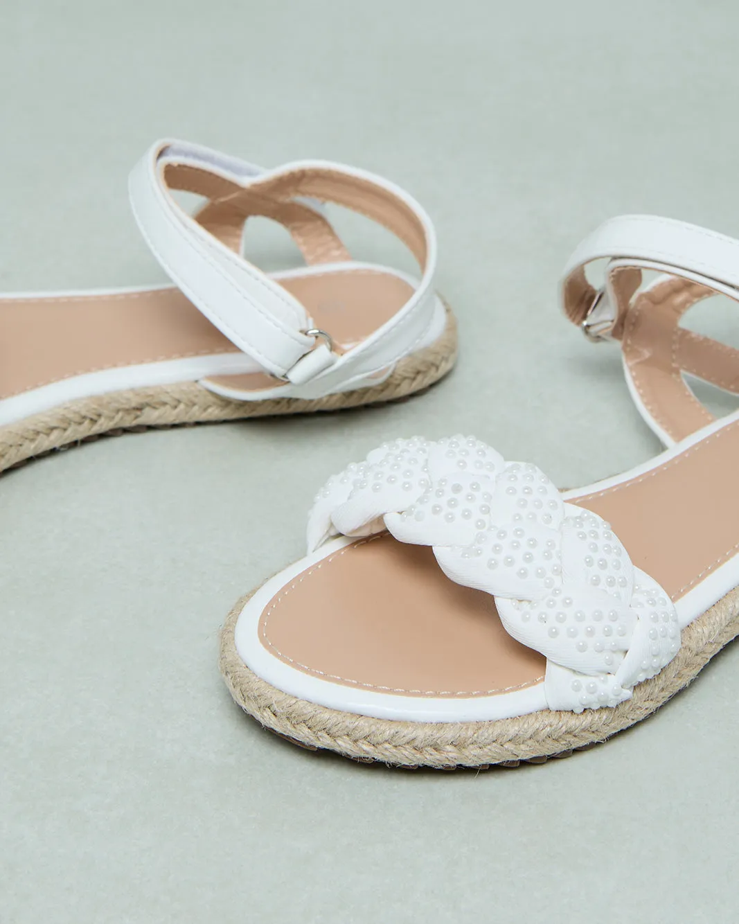 Senior Girls White Embellished Espadrille