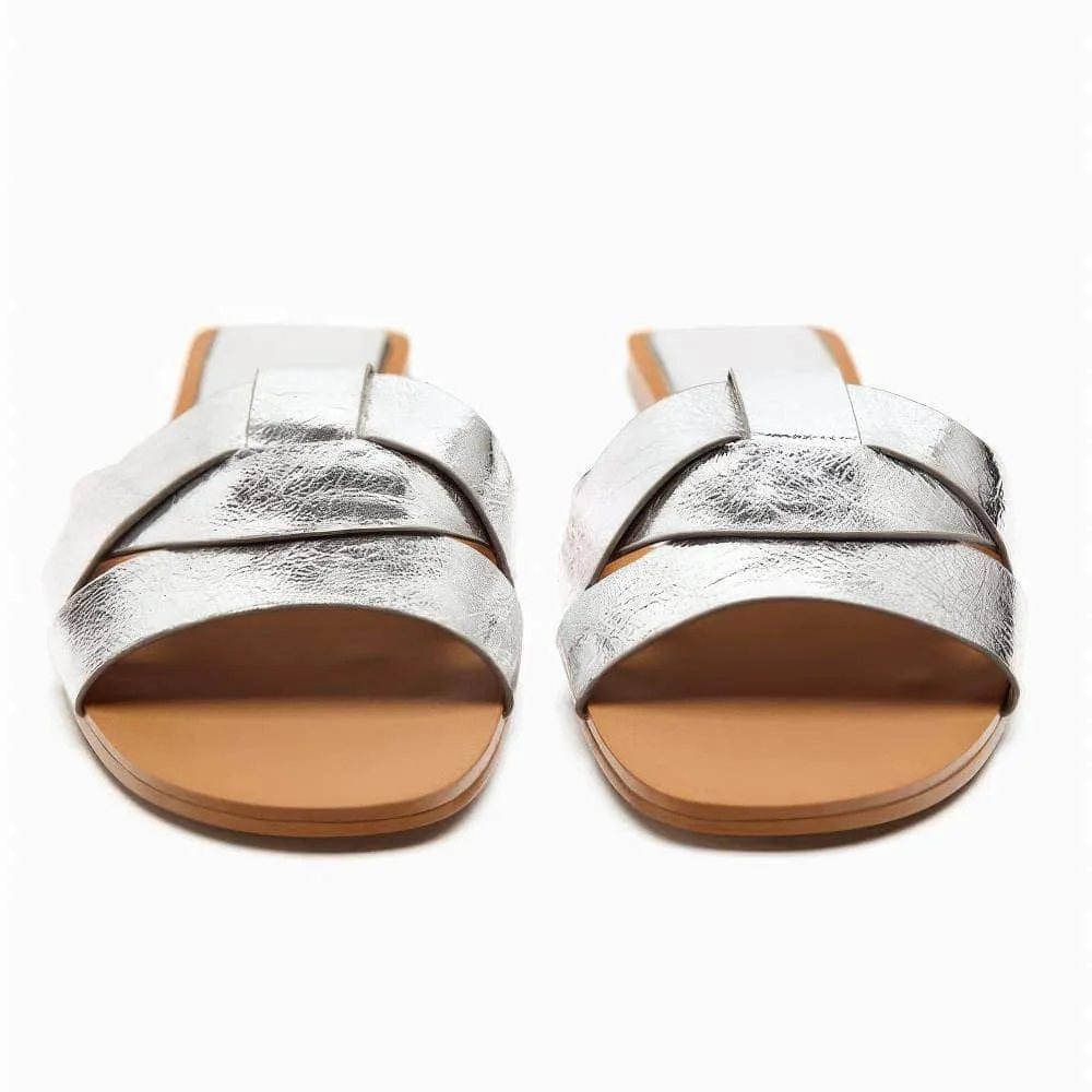 Sequins Interlocked Rhinestone Decorated Slip-on Flat Mules
