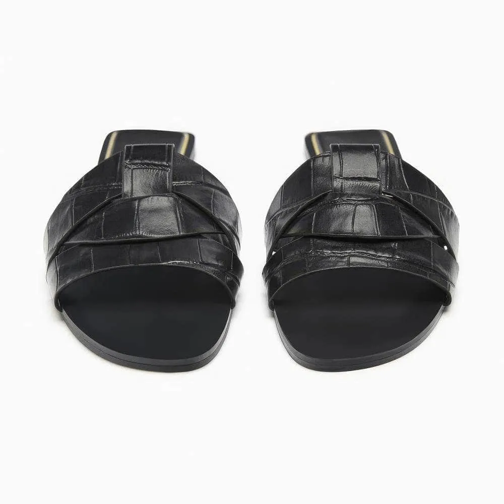 Sequins Interlocked Rhinestone Decorated Slip-on Flat Mules