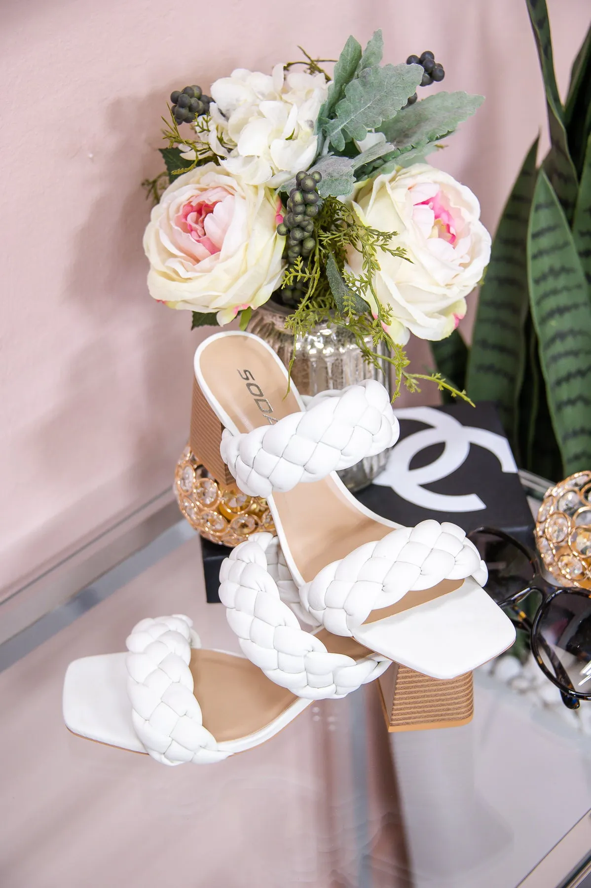 She's Moving On Off White Braided Heels - SHO2564OW
