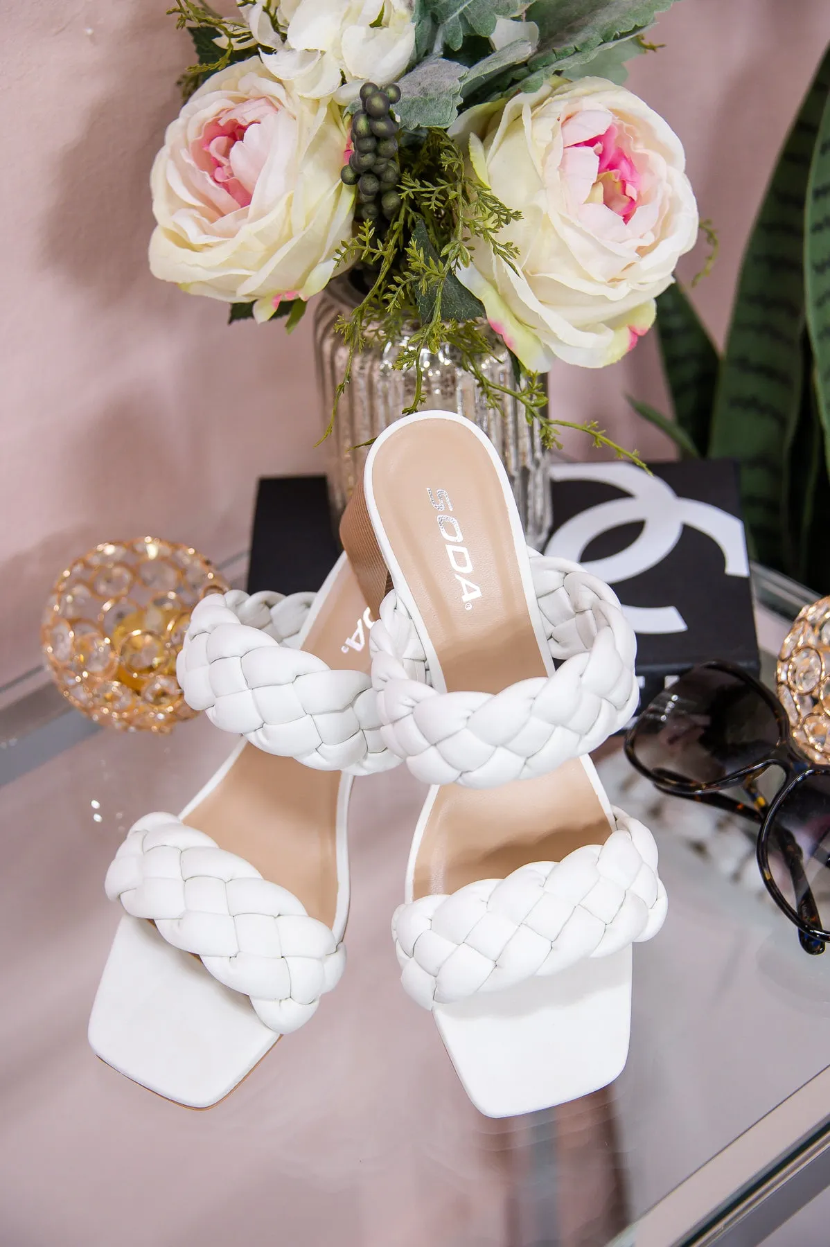 She's Moving On Off White Braided Heels - SHO2564OW