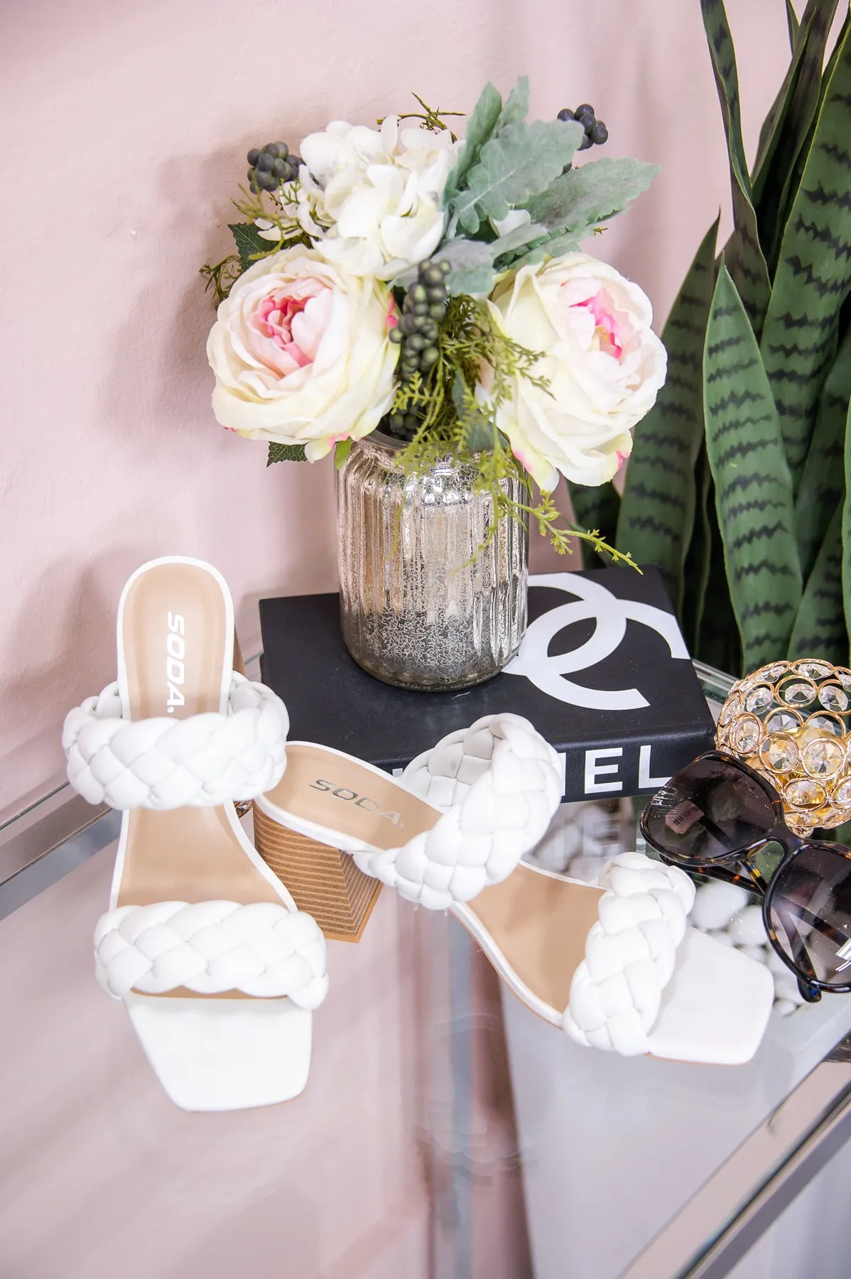 She's Moving On Off White Braided Heels - SHO2564OW