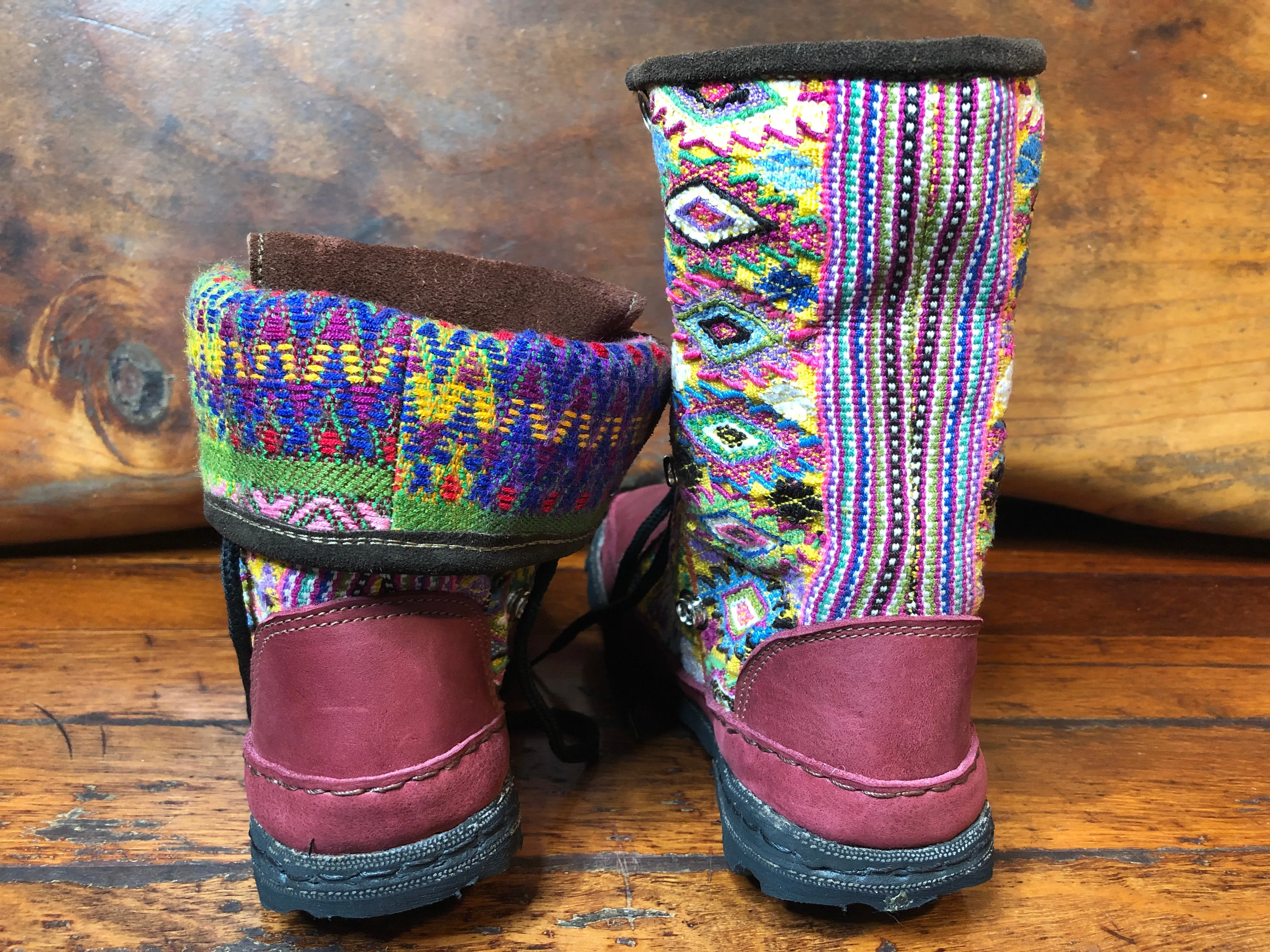 Size 38 Deluxe Desert Boots - Yellow Fiesta on Burgundy Leather