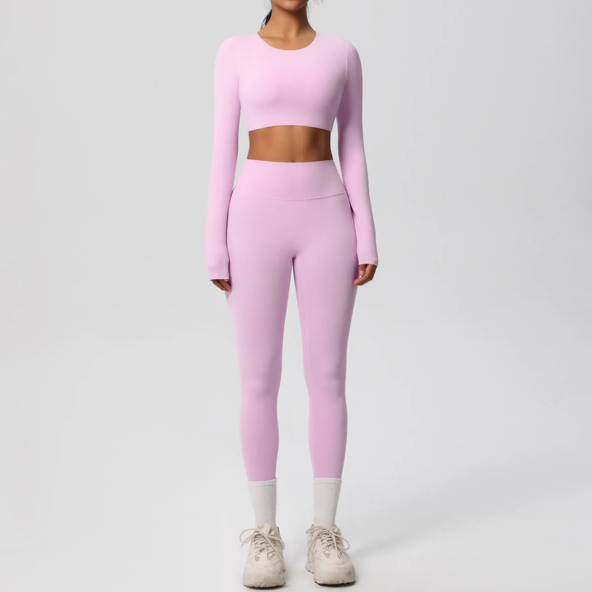 Sleek Long-Sleeve Yoga and Fitness Two-Piece Set for Active Comfort