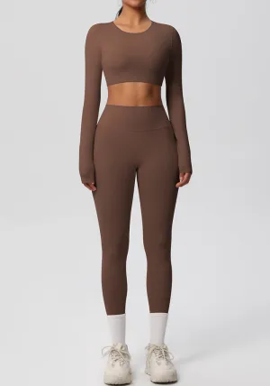 Sleek Long-Sleeve Yoga and Fitness Two-Piece Set for Active Comfort