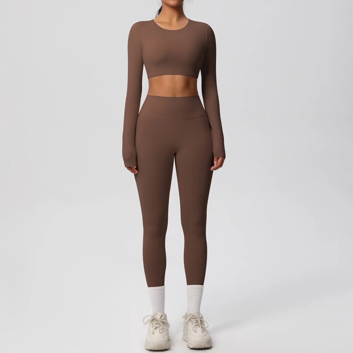 Sleek Long-Sleeve Yoga and Fitness Two-Piece Set for Active Comfort