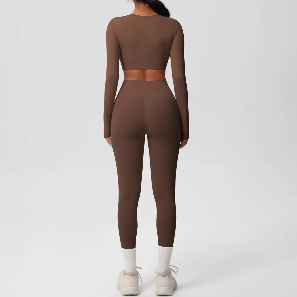 Sleek Long-Sleeve Yoga and Fitness Two-Piece Set for Active Comfort