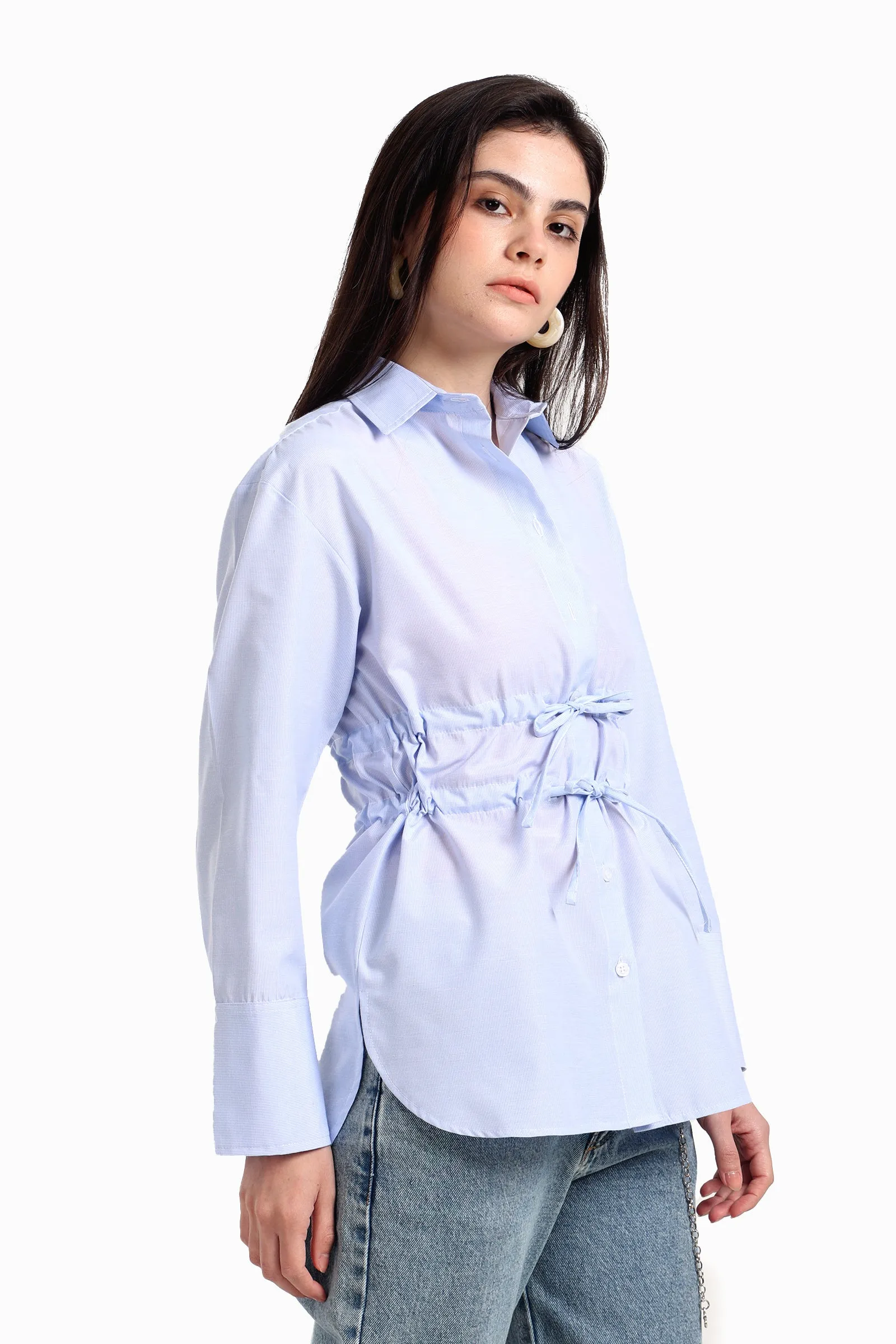 Striped Waist Drawstring Shirt