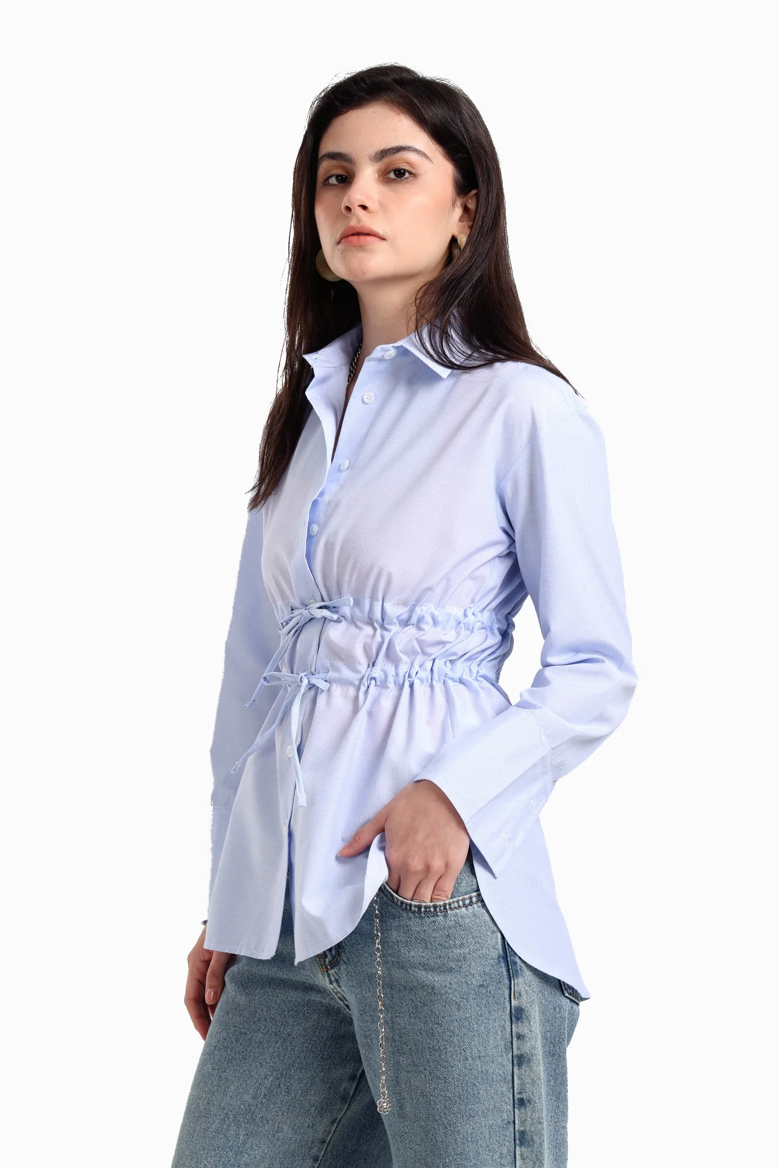 Striped Waist Drawstring Shirt