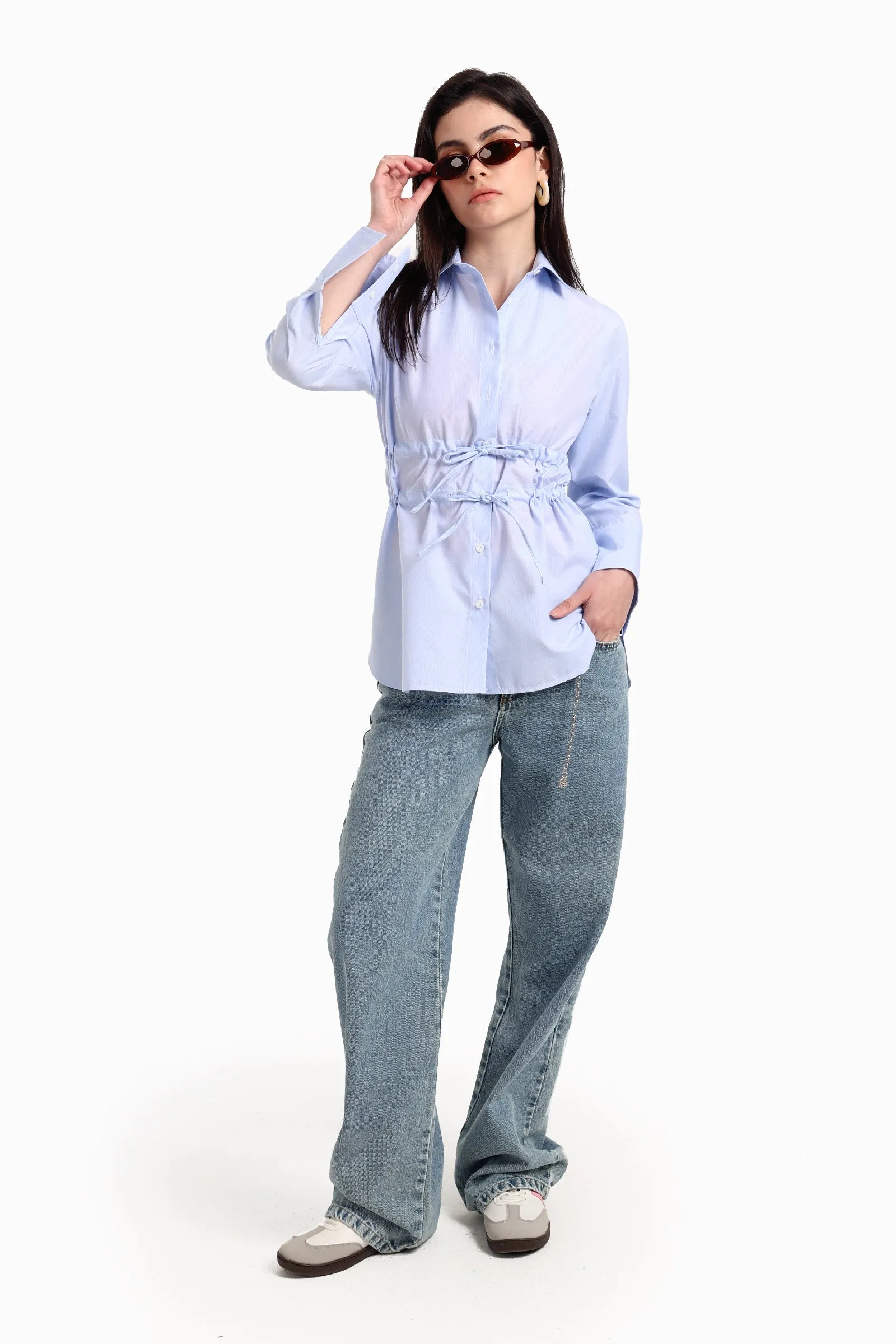 Striped Waist Drawstring Shirt