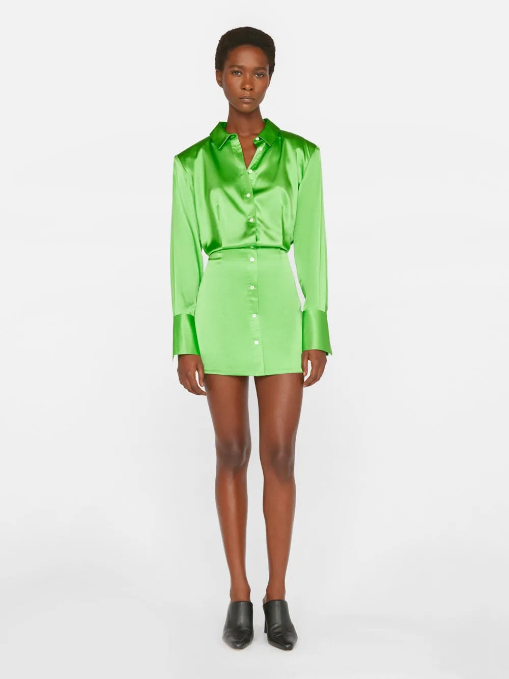 Strong Shoulder Mini Dress in Bright Peridot