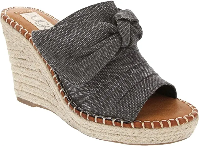 Sugar Womens Hundreds Canvas Slip On Wedge Sandals Black 7 Medium (B,M)