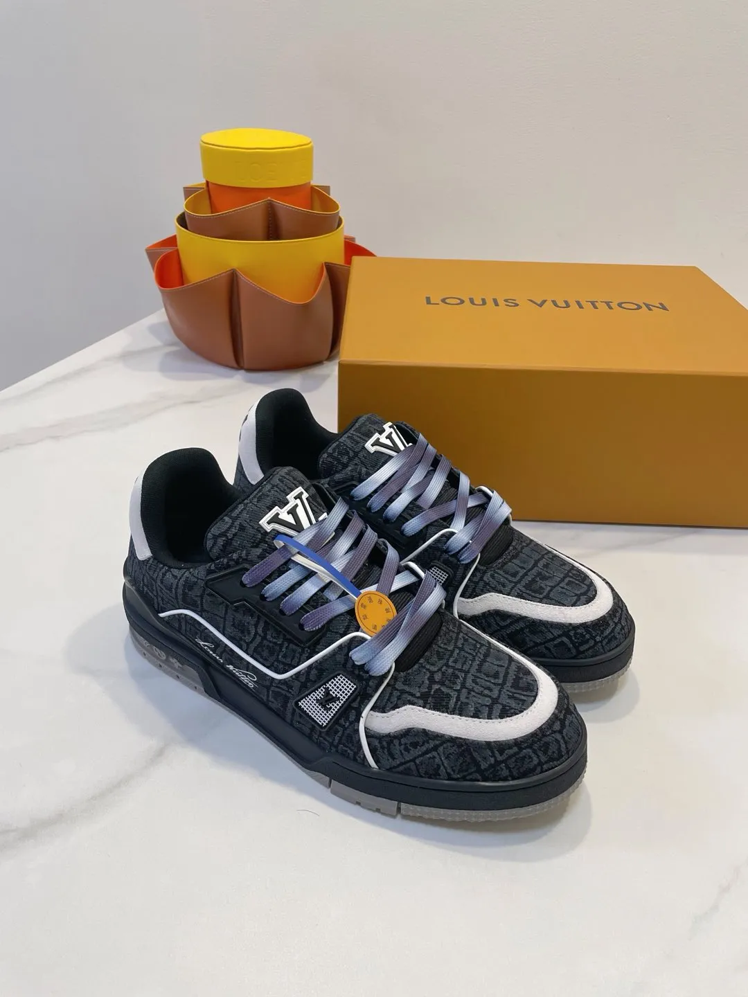 TRAINER SNEAKER IN BLACK MONOGRAM DENIM FABRIC