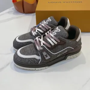 TRAINER SNEAKER IN WOOD BROWN MONOGRAM DENIM FABRIC
