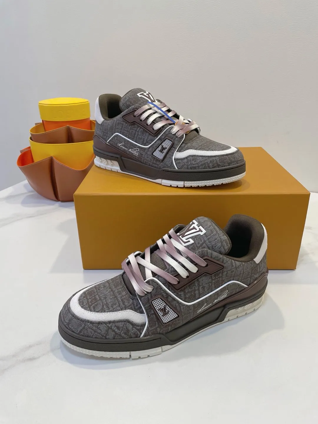 TRAINER SNEAKER IN WOOD BROWN MONOGRAM DENIM FABRIC