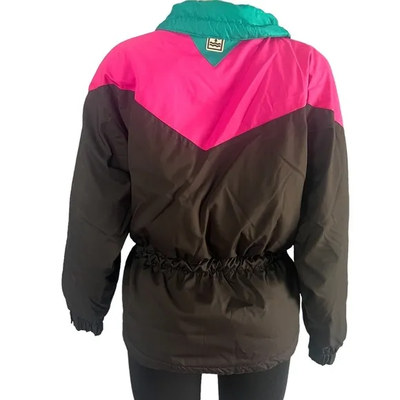 Vintage 1990s Black Bear Pink &amp; Blue Ski Jacket