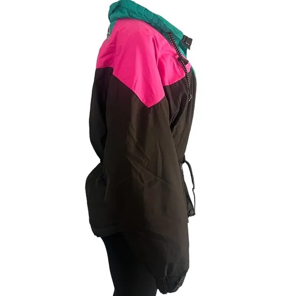 Vintage 1990s Black Bear Pink &amp; Blue Ski Jacket