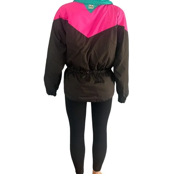 Vintage 1990s Black Bear Pink &amp; Blue Ski Jacket