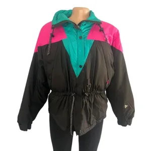 Vintage 1990s Black Bear Pink &amp; Blue Ski Jacket