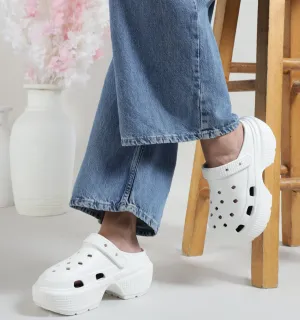 White PU Block Slip-On Clogs (TC-RS4204-WHT)