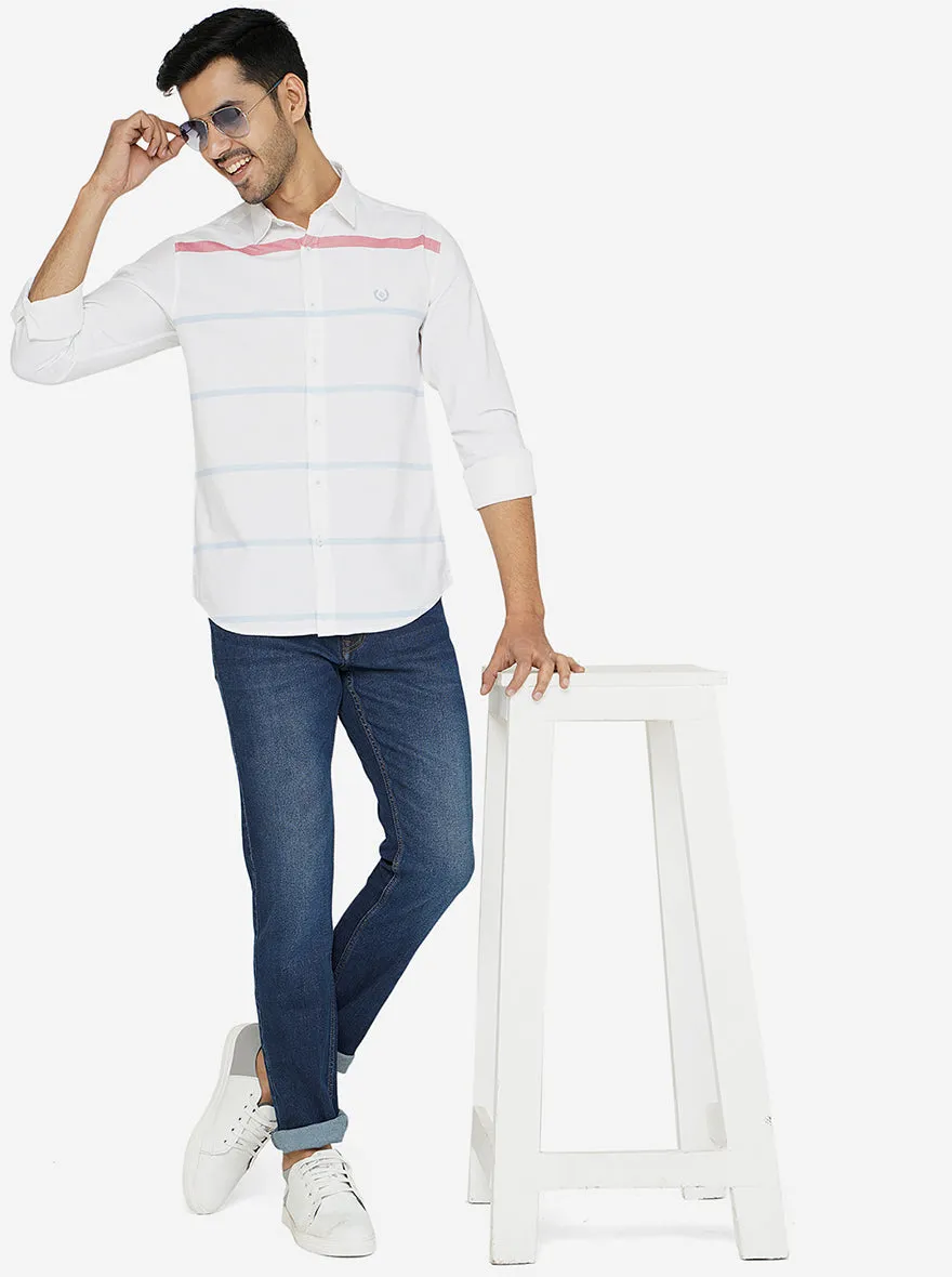 White Striped Slim Fit Semi Casual Shirt | Greenfibre