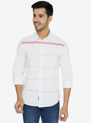 White Striped Slim Fit Semi Casual Shirt | Greenfibre