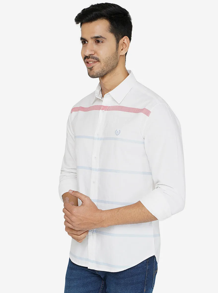 White Striped Slim Fit Semi Casual Shirt | Greenfibre