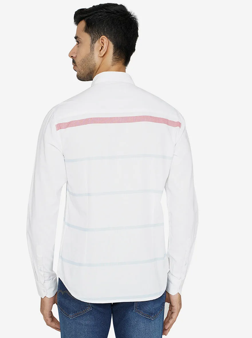 White Striped Slim Fit Semi Casual Shirt | Greenfibre