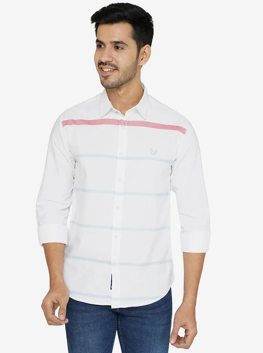 White Striped Slim Fit Semi Casual Shirt | Greenfibre