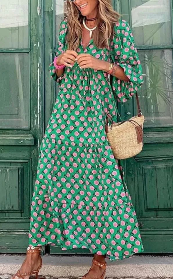 Wild Hearts Print Tiered Maxi Dress