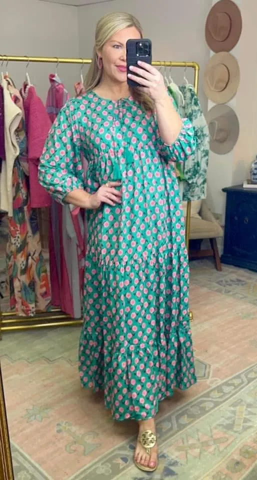 Wild Hearts Print Tiered Maxi Dress