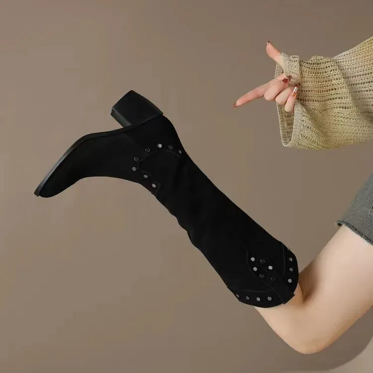 Women's Knee-High Boots – High Heels Pointed Toe – 2025 Winter Thick Sole Designer Fashion Warm Shoes