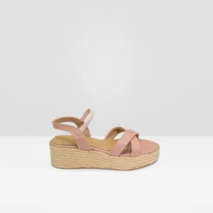 WOMENS PEACH CROSSOVER STRAP ESPADRILLE WEGES SANDALS